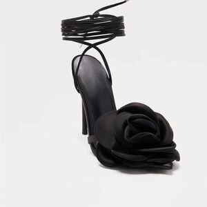 Fashion Nova Black Rose Ankle-Tie High Heel Sandal